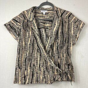 Nine‎ West Short Sleeve Wrap Blouse Womens XL Boho Office Funky Abstract